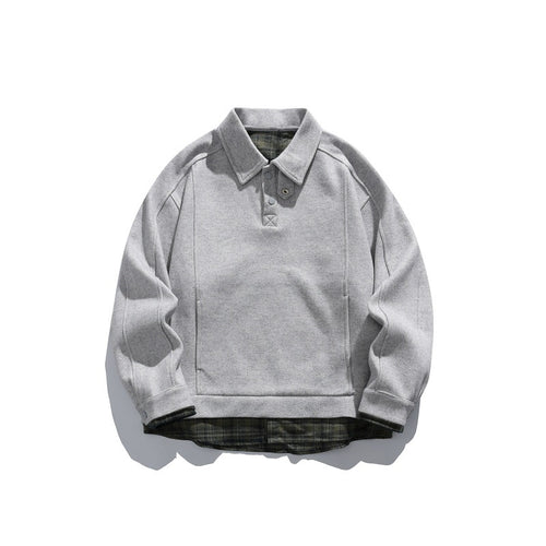 Herren Langärmeliges Polo‑Sweatshirt mit Kentkragen, Knopfleiste und eingearbeitetem Karo‑Layer Echoarchiv