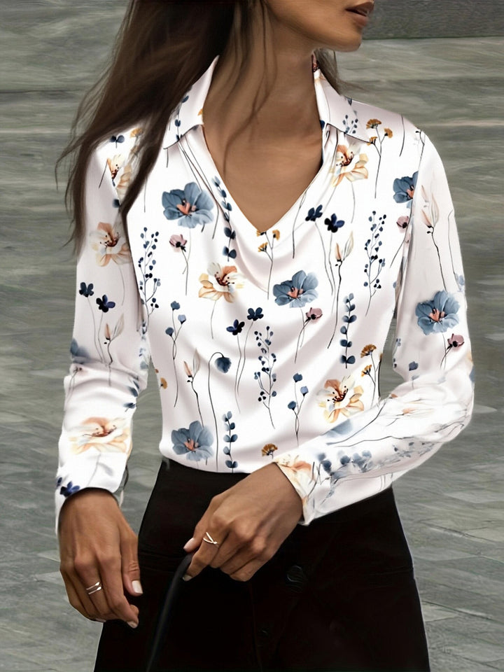 Damen Satinbluse mit Wasserfallkragen und Hemdkragen Echoarchiv