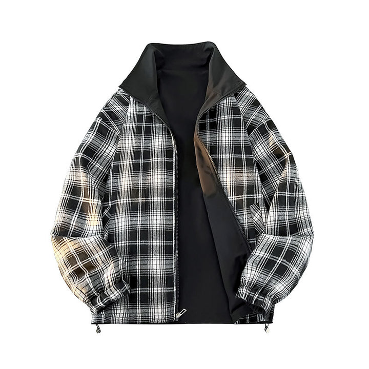 Unisex Wende-Utility-Jacke mit kariertem Innenfutter, Stehkragen und elastischen Bündchen Echo Archiv