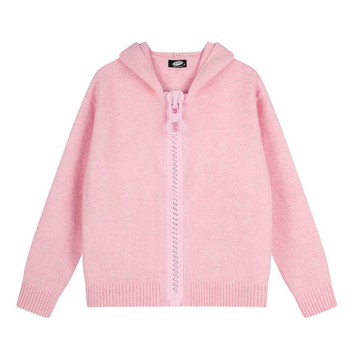 Damen Kapuzen-Strickjacke mit übergroßem Reißverschluss und softem Mohair-Mix Echoarchiv