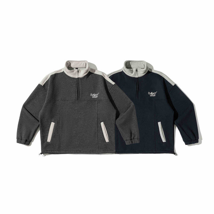Unisex Halbzip-Sweatshirt im Oversize-Boxy-Schnitt mit hohem Stehkragen und Kängurutasche Echoarchiv