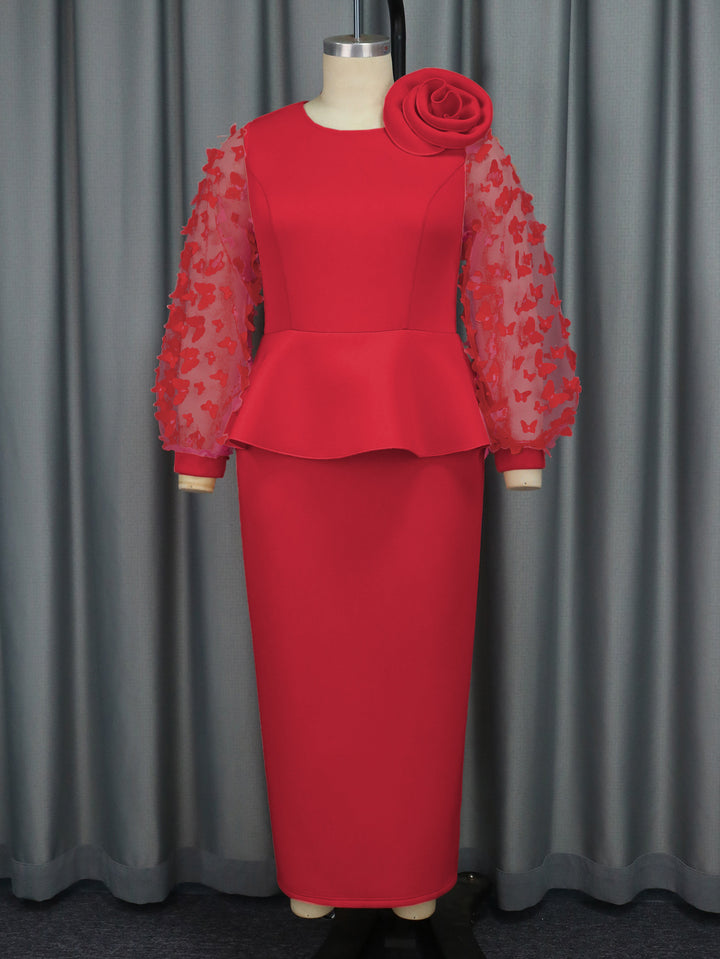 Damen Elegantes Kleid mit extravaganten Puffärmeln und floralem Detail Echo Archiv