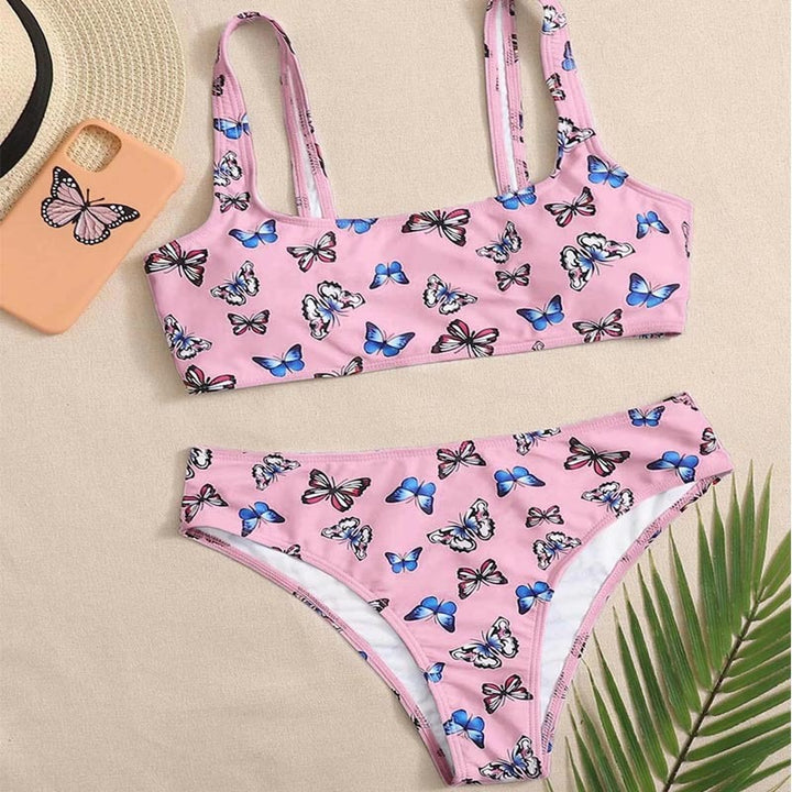 Damen Crop-Bikini-Set mit buntem Schmetterlingsdruck Echo Archiv