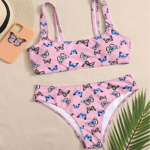 Damen Crop-Bikini-Set mit buntem Schmetterlingsdruck Echo Archiv