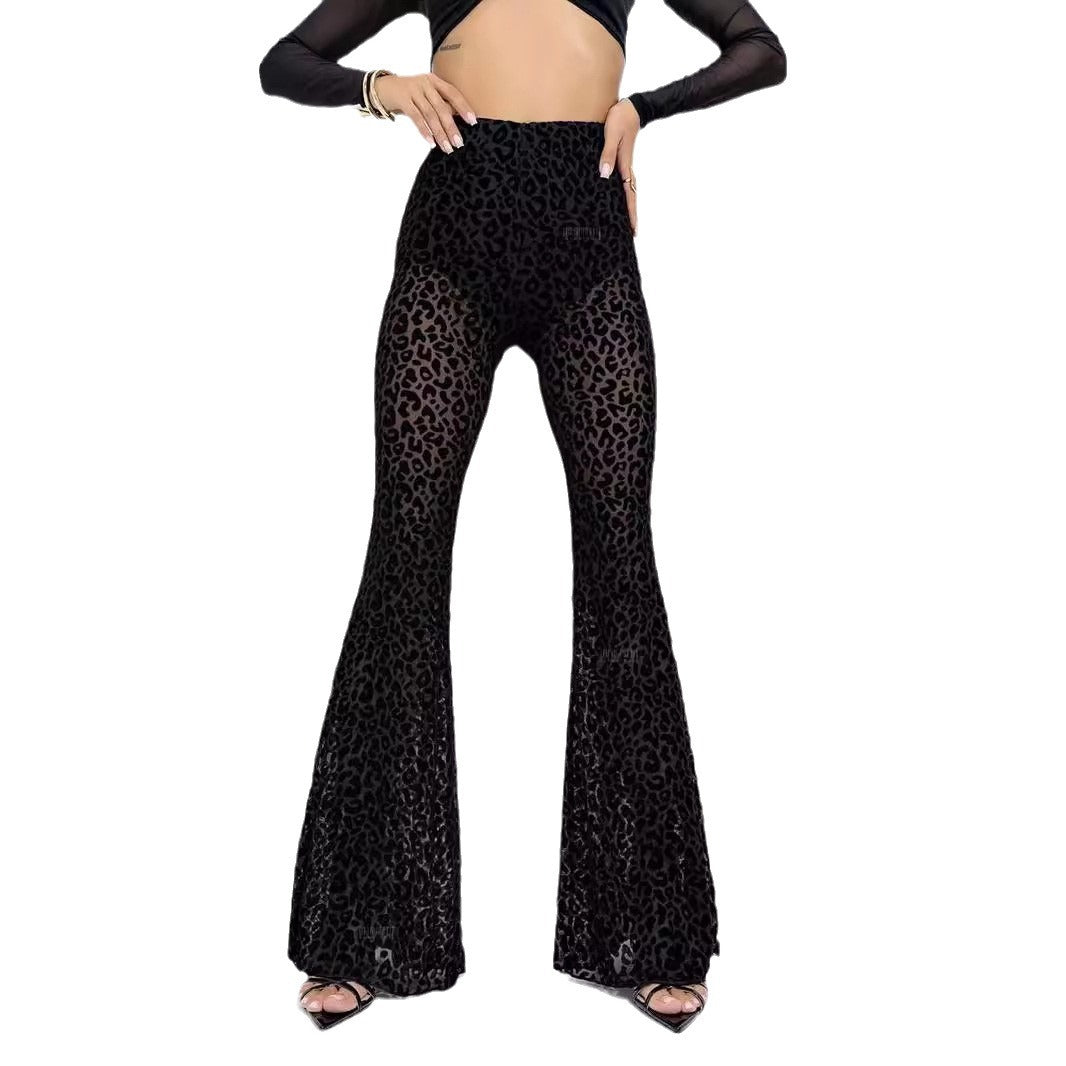 Damen Hoch taillierte Leoparden-Hose mit weitem Bein Echo Archiv