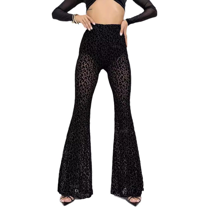 Damen Hoch taillierte Leoparden-Hose mit weitem Bein Echo Archiv