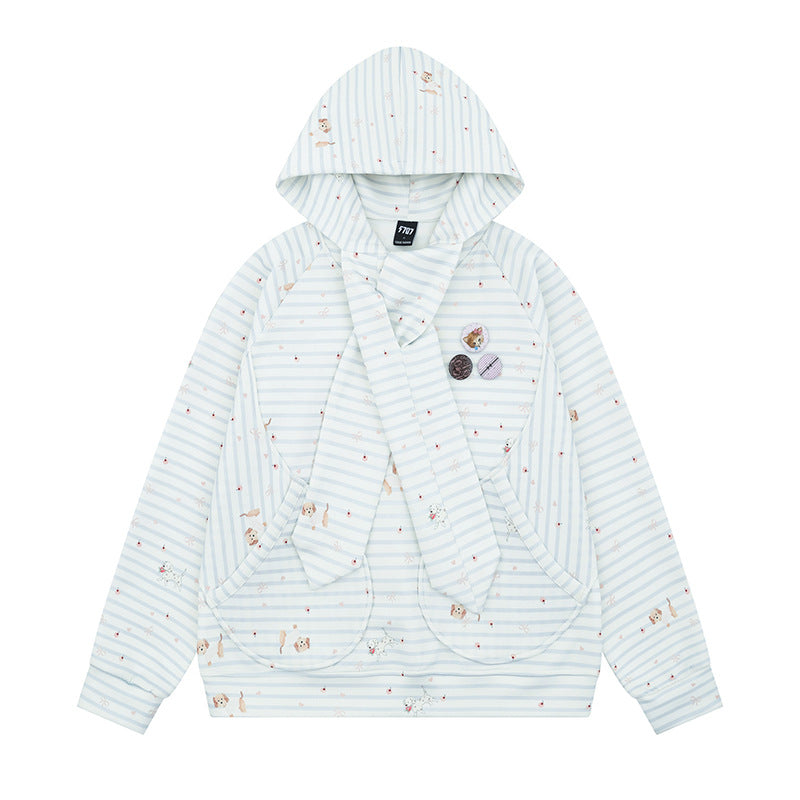 Damen Kuscheliger Kapuzen‑Oversizepullover mit integriertem Schleifen‑Schal und Aufgesetzten Taschen Echoarchiv