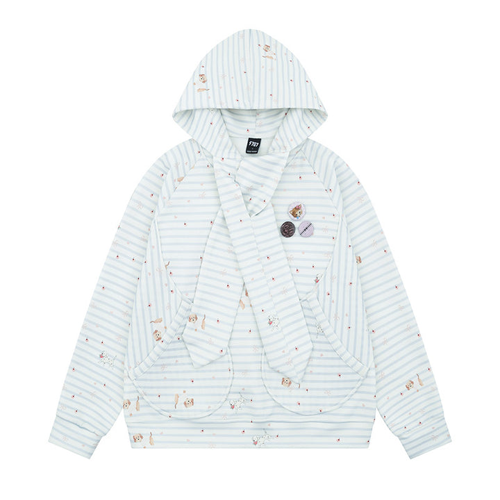 Damen Kuscheliger Kapuzen‑Oversizepullover mit integriertem Schleifen‑Schal und Aufgesetzten Taschen Echoarchiv