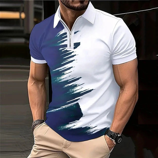 Herren modisches Kurzarm-Polohemd mit Zipper und kreativer Farbgestaltung Echoarchiv