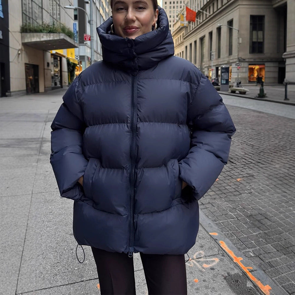 Damen Oversize Stepp-Pufferjacke mit abnehmbarer Kapuze und Zwei-Wege-Reißverschluss Echoarchiv