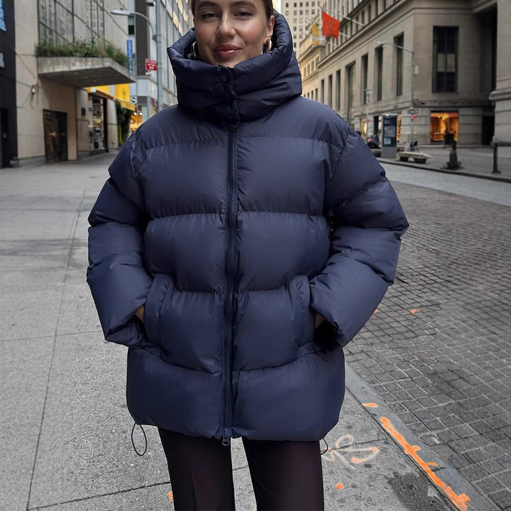 Damen Oversize Stepp-Pufferjacke mit abnehmbarer Kapuze und Zwei-Wege-Reißverschluss Echoarchiv