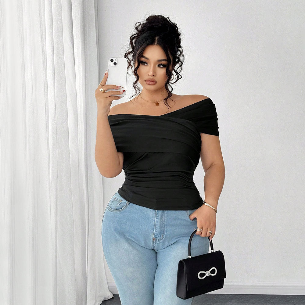 Damen elegantes Wickeloberteil mit schulterfreiem Design und Raffung Echo Archiv