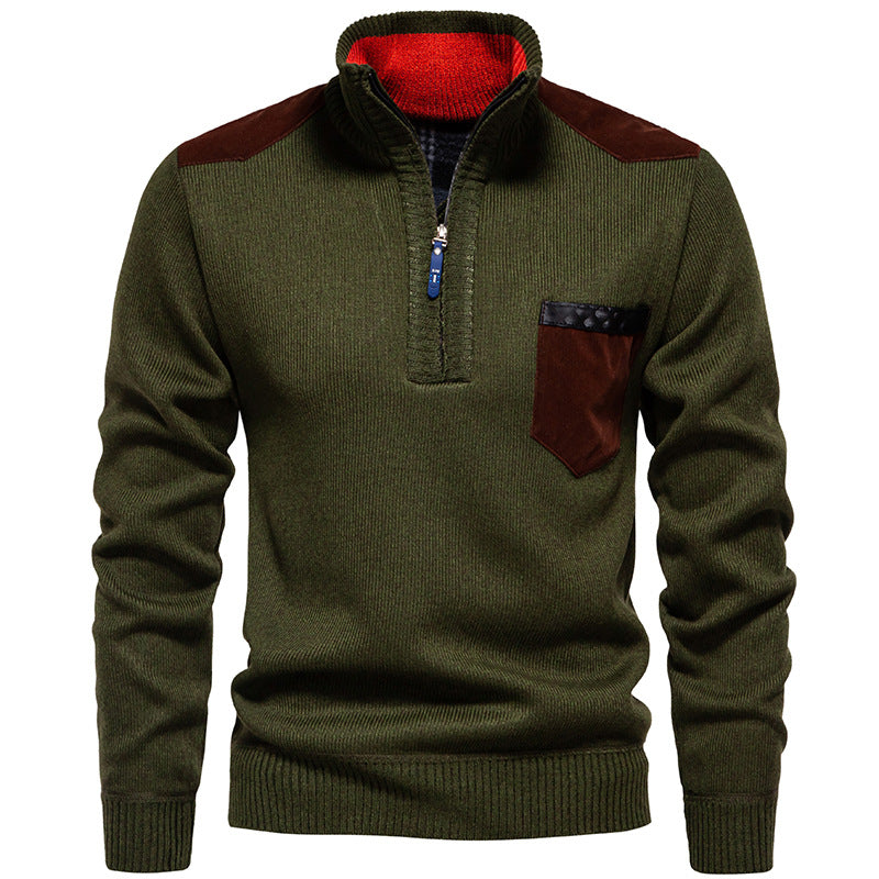 Herren Stehkragenpullover mit kontrastierenden Details und praktischen Taschen Echoarchiv
