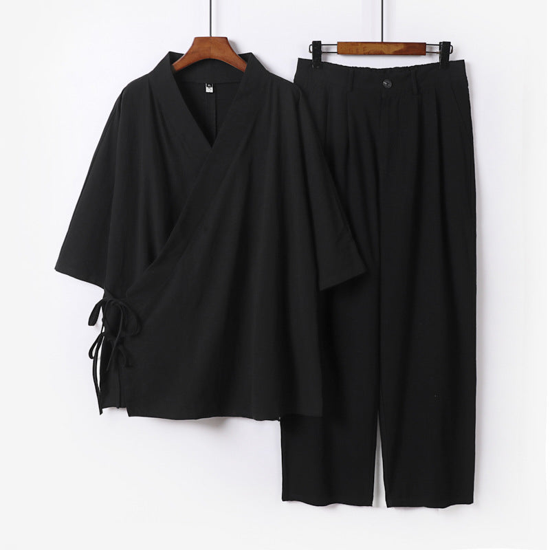 Unisex Kimono-Freizeit-Set mit Wickeloberteil und elastischer Bundhose Echoarchiv