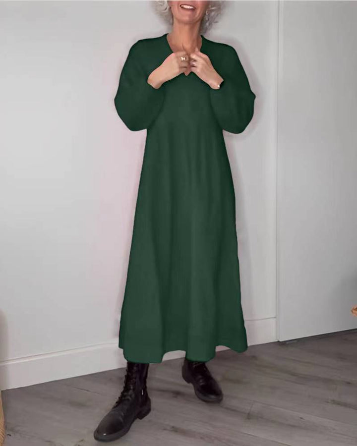 Damen Freizeit Viskose Maxi Kleid mit V-Ausschnitt, Taillennaht und Ballonärmeln – Valéora