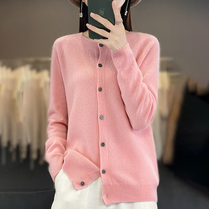 Damen Kurzgeschnittener Cardigan in Mohair‑Optik mit Rundhalsausschnitt und Perlmuttknöpfen Echoarchiv
