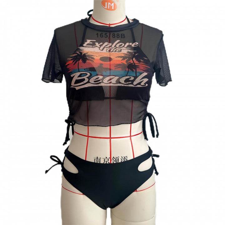 Damen Bikiniset mit modischer cropped Bluse und Schnürdetail Echo Archiv