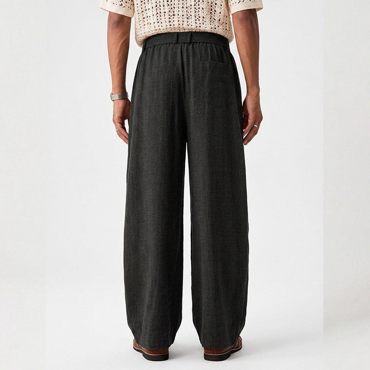 Herren nan weit geschnittene Leinenhose mit hoher Taille und Bindegürtel Echo Archiv