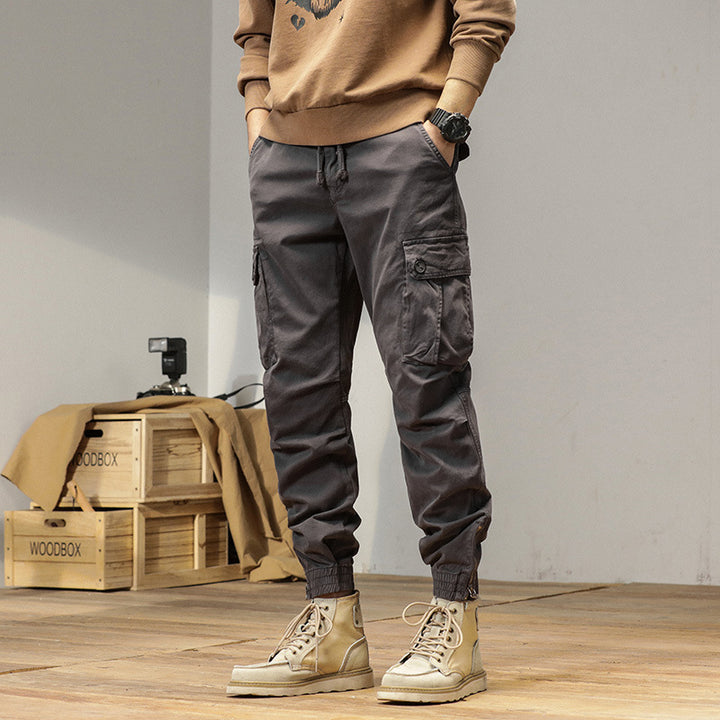 Herren Robust geschnittene Canvas-Cargo-Jogginghose mit Tunnelzugbund, Knieabnähern und elastischen Knöchelabschlüssen Echo Archiv