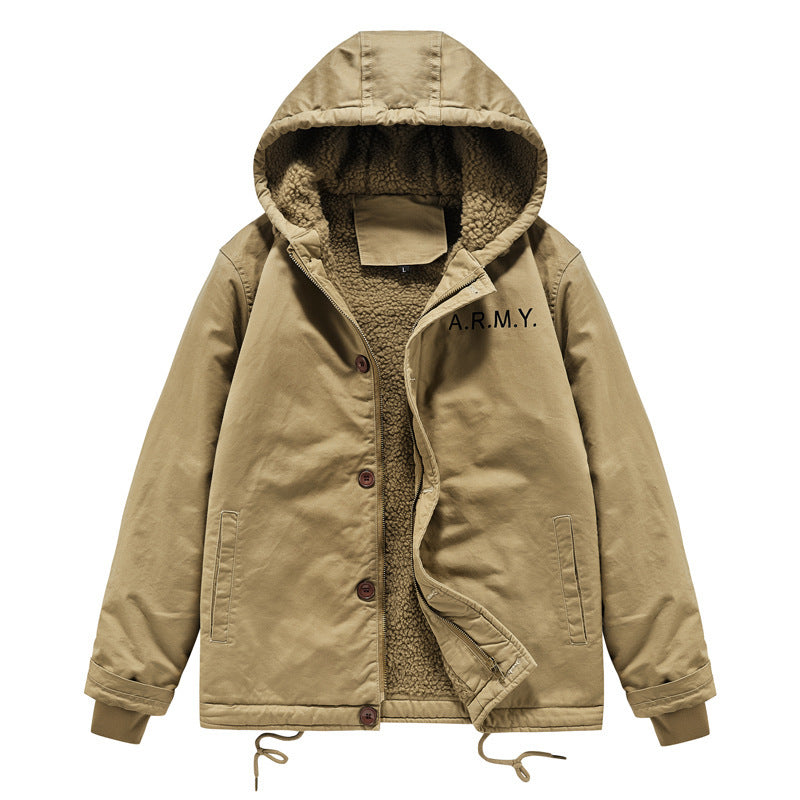 Herren Kapuzen-Canvasparka mit durchgehendem Sherpafutter und verdeckter Knopfleiste – Taviero