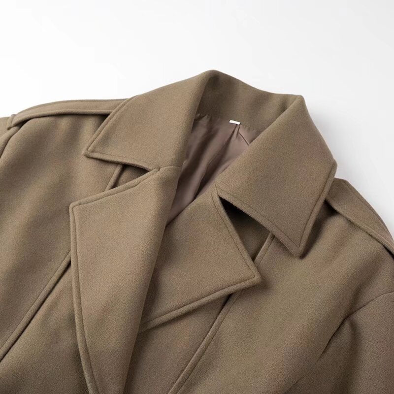 Damen Kurzer Wollmix-Trench mit Gürtel, Epauletten und weitem Revers Echo Archiv