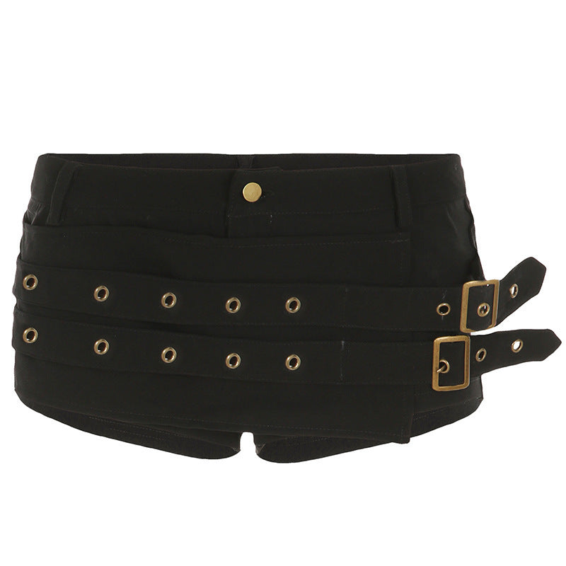 Damen Modische Shorts mit dekorativen Schnallen und Gürtelschlaufen Echo Archiv