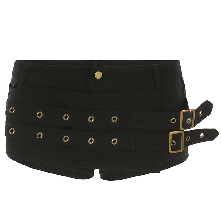 Damen Modische Shorts mit dekorativen Schnallen und Gürtelschlaufen Echo Archiv
