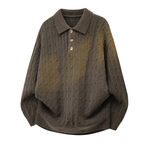 Herren Grobgestrickter Oversize-Polo-Pullover mit Knopfleiste & Zopfmuster Echoarchiv