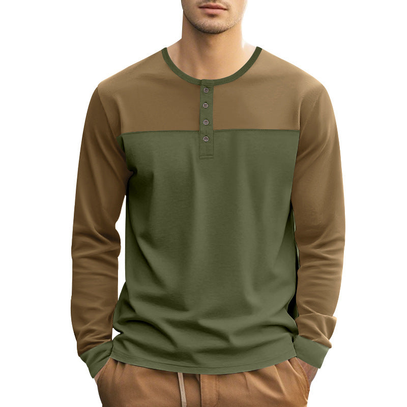 Herren Langarm-Henley-Shirt mit modernem Colorblock-Design und Knopfleiste Echoarchiv