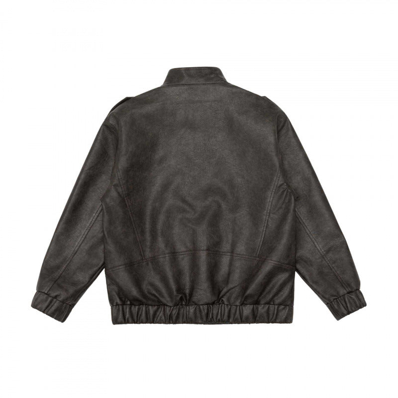 Herren Boxy Kunstleder-Blouson mit Stehkragen, Schulterklappen und elastischem Saum Echo Archiv