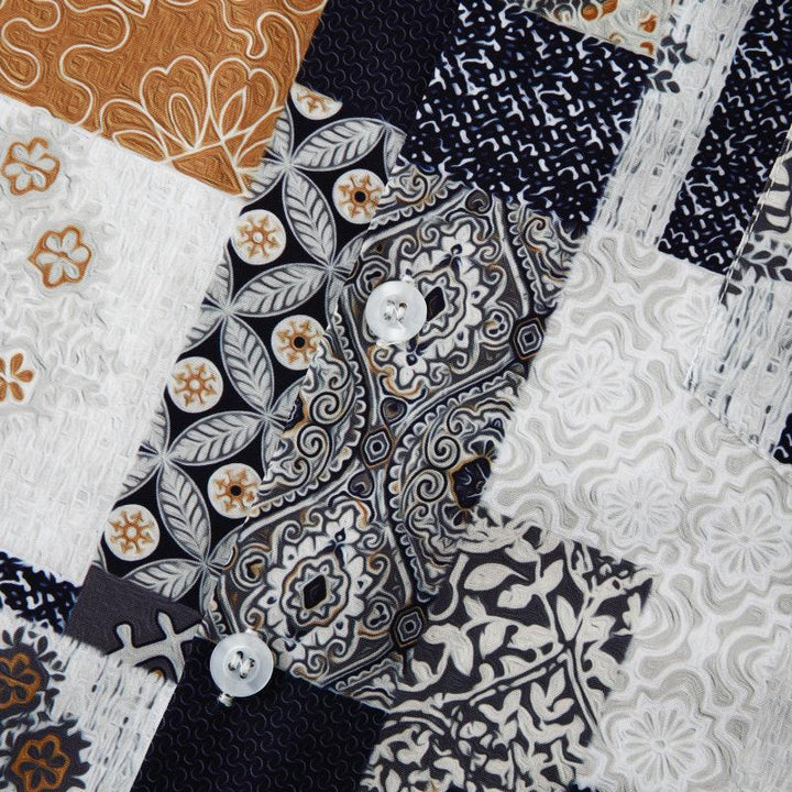 Herren Kurzarmhemd mit kreativem Patchwork-Design und praktischer Brusttasche Echoarchiv