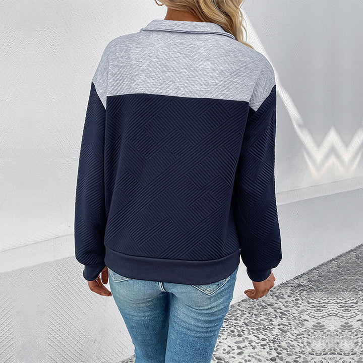 Damen Strukturierter Stehkragen-Sweatshirtpullover mit Knopfleiste Echoarchiv