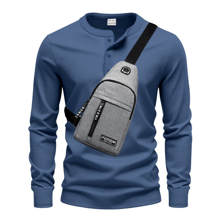 Herren Langarmshirt mit Knopfleiste und praktischer Umhängetasche Echoarchiv