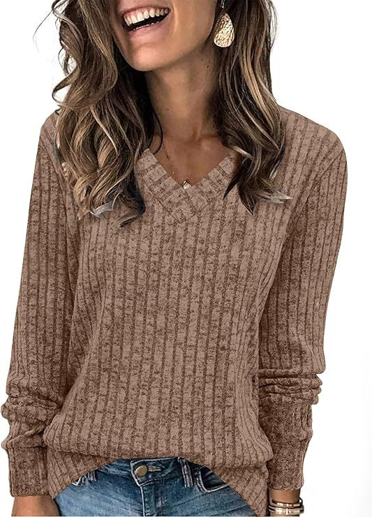 Damen Gerippter V‑Ausschnitt Feinstrickpullover mit lässiger Oversize-Passform Echo Archiv