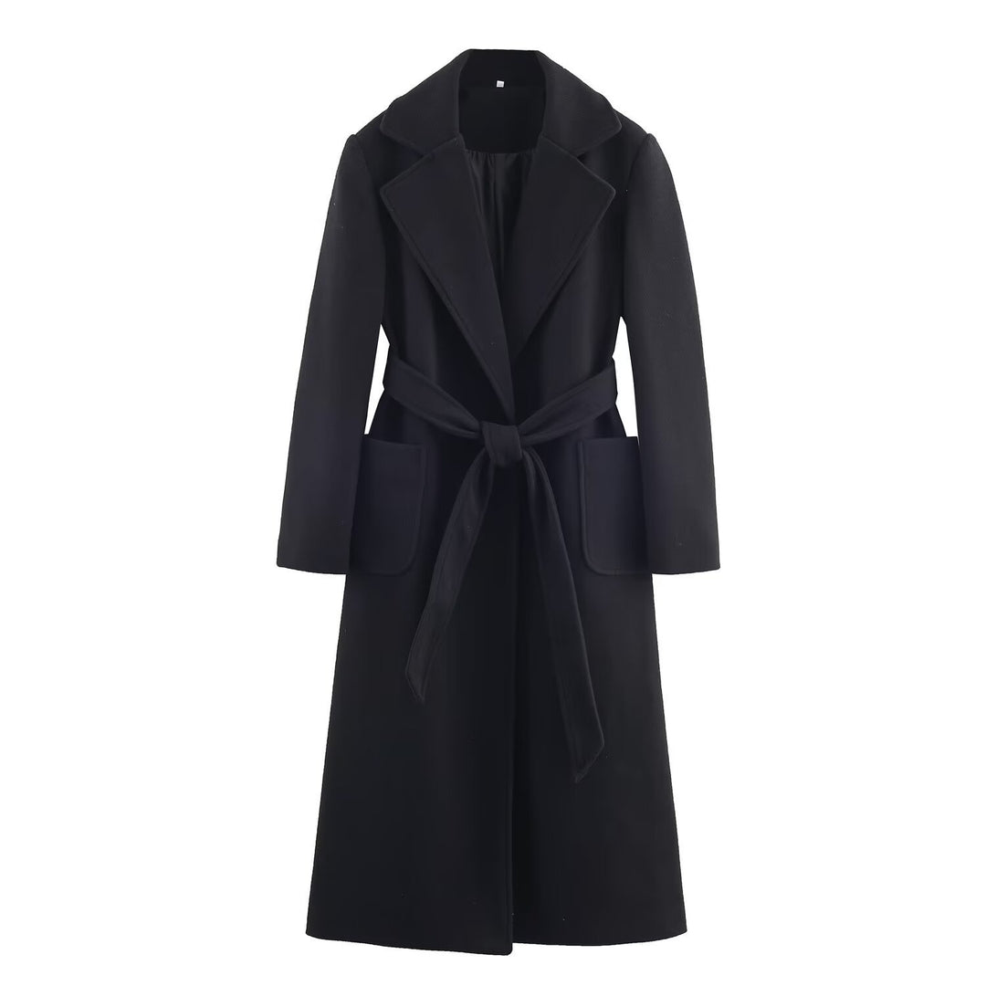 Damen Longline-Mantel mit breitem Revers und Bindegürtel Echo Archiv