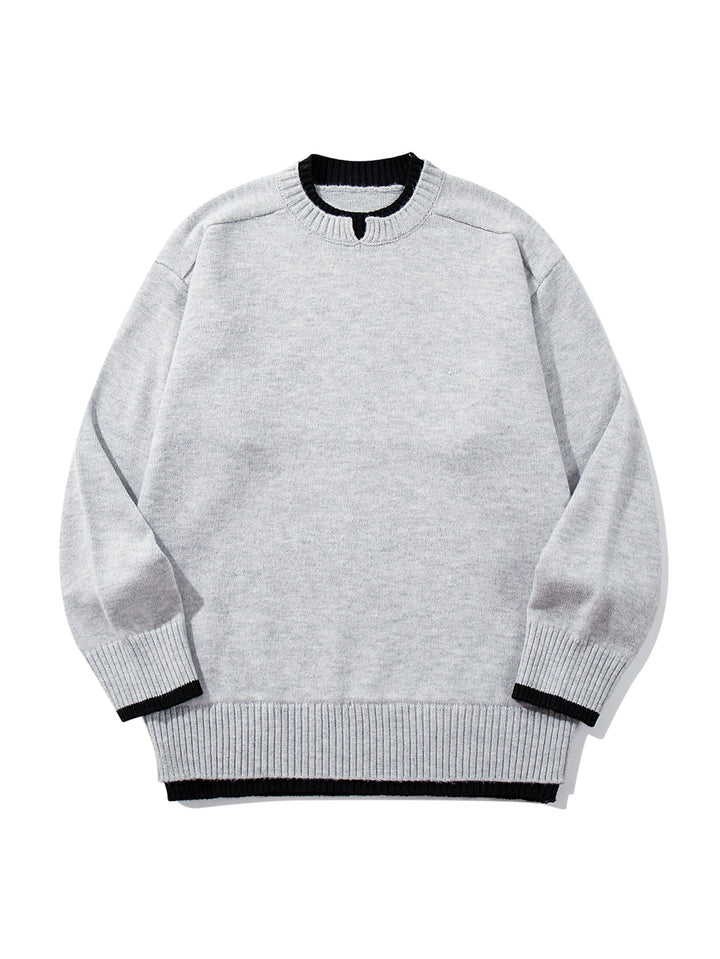 Damen Oversize‑Strickpullover mit kontrastiertem Rippkragen und verlängertem Bund Echoarchiv