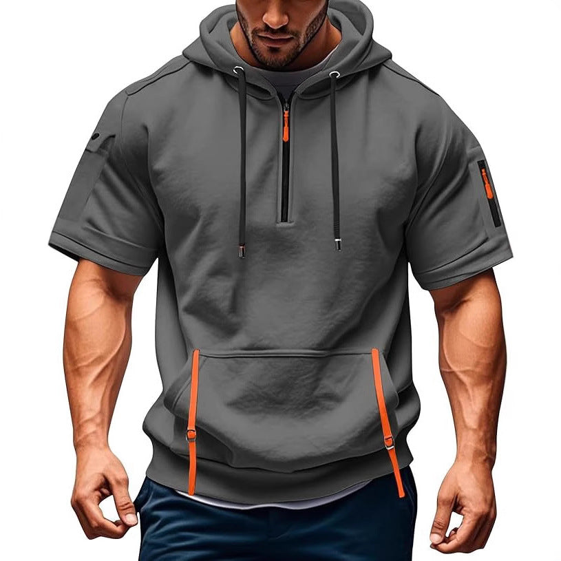 Herren Kurzarm Hoodie mit funktionalen Taschen Echoarchiv