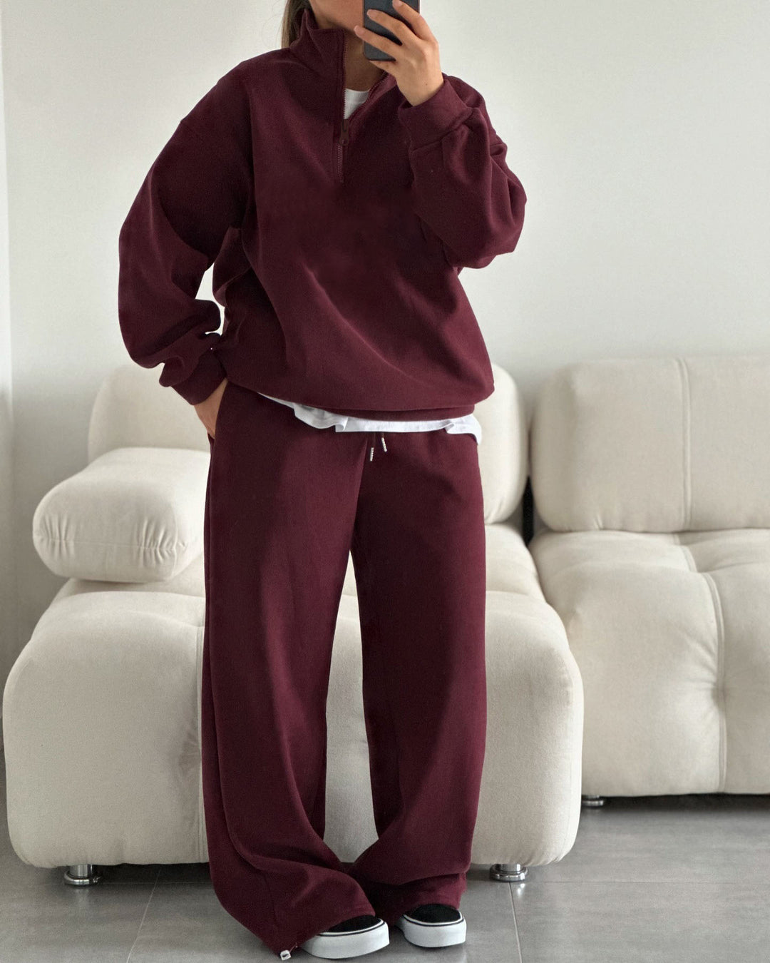 Damen nan Oversize Halbzip-Pullover mit Stehkragen und weitem Lounge-Hose-Set Echo Archiv