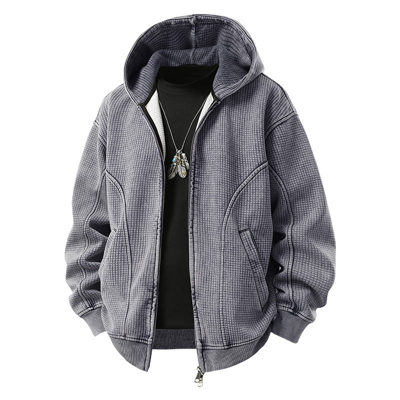 Herren Oversize-Waffelstruktur-Kapuzenjacke mit durchgehendem Reißverschluss Echo Archiv