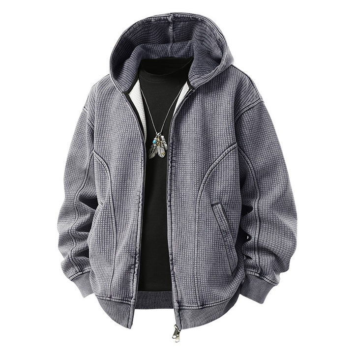 Herren Oversize-Waffelstruktur-Kapuzenjacke mit durchgehendem Reißverschluss Echo Archiv