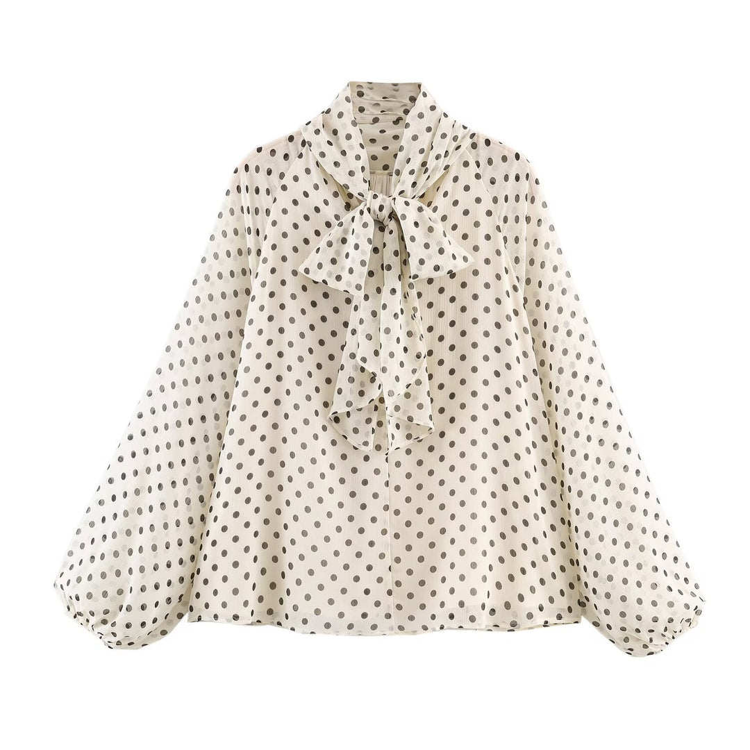 Damen Chiffon-Bluse mit Schleifenkragen und Balloon-Ärmeln Echo Archiv