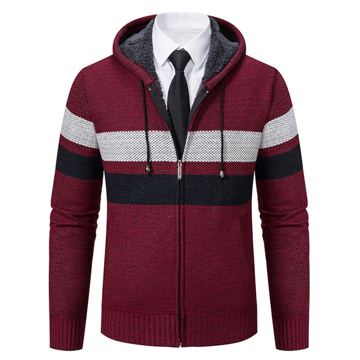 Herren nan gefütterte Kapuzen-Strickjacke mit Teddyfutter, durchgehendem Reißverschluss und kontrastierenden Streifen Echo Archiv