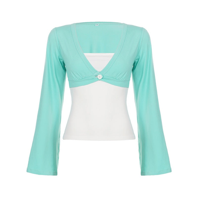 Damen Bolero-inspiriertes Crop-Top mit tailliertem Unterteil, V‑Ausschnitt und ausgestellten Ärmeln – Orélia
