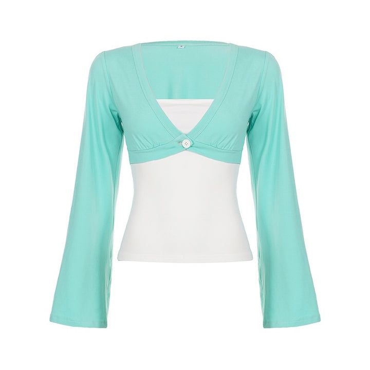 Damen Bolero-inspiriertes Crop-Top mit tailliertem Unterteil, V‑Ausschnitt und ausgestellten Ärmeln – Orélia