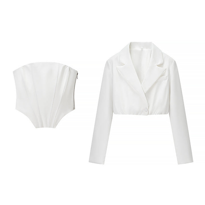 Damen zweiteiliges Corsage-Set mit cropped Blazer und konturierter Korsage – Valéne