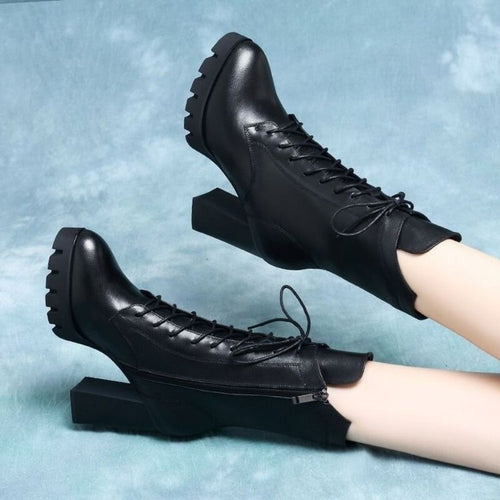 Damen Elegante Ankle Boots mit hohem Blockabsatz und Schnürung Echo Archiv