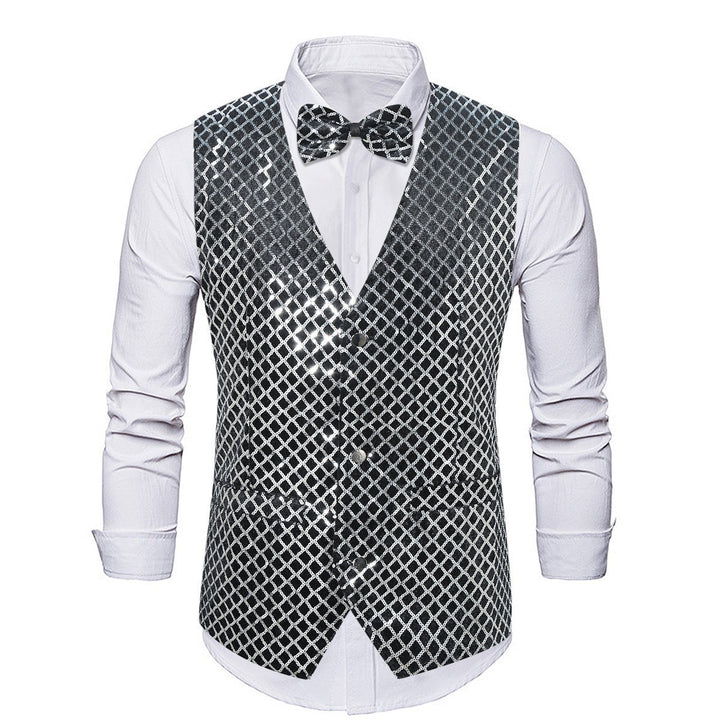 Herren eleganter Pailletten-Blazer mit passendem Fliegenverschluss Echoarchiv