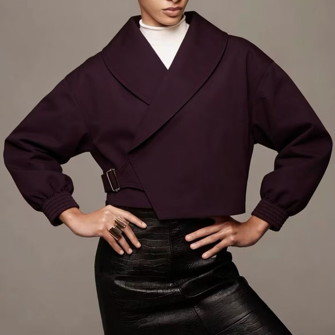 Damen Kurze Oversized Jacke mit breitem Schalkragen, Ballonärmeln und Taillenriegel Echoarchiv