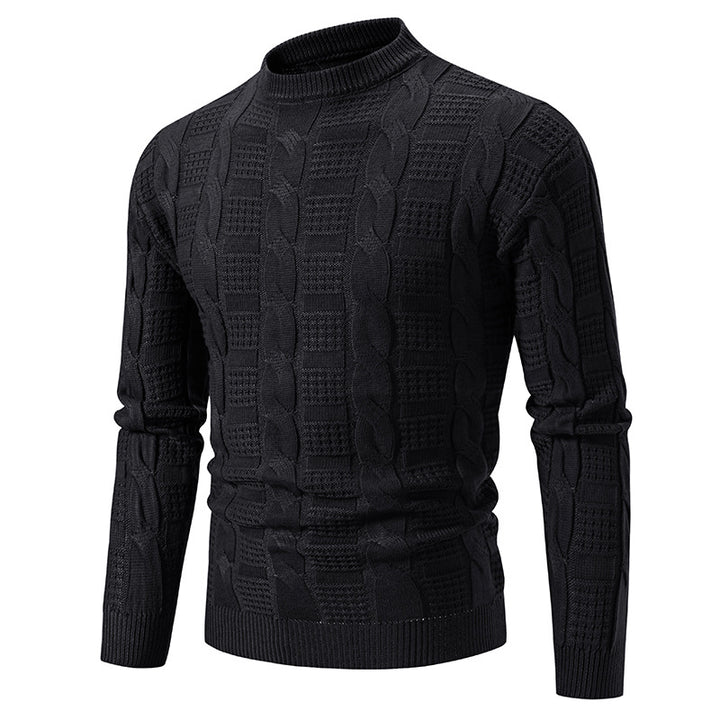 Herren Hochwertiger Grobstrickpullover mit Stehkragen und dekorativem Muster Echoarchiv
