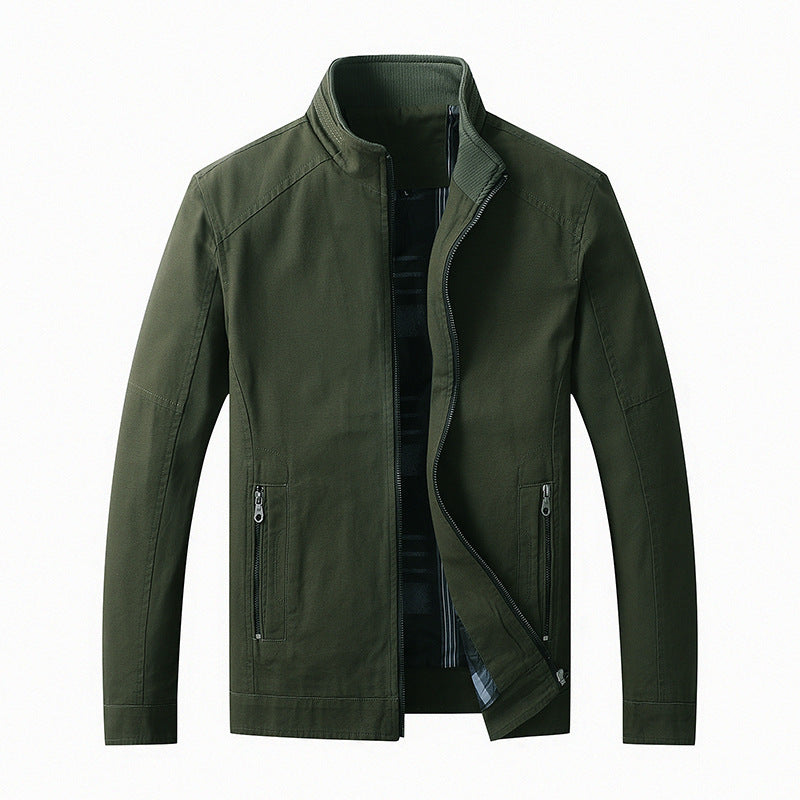 Herren Leichte Baumwoll‑Canvas Übergangsjacke mit Stehkragen und verdeckter Reißverschluss – Taviero